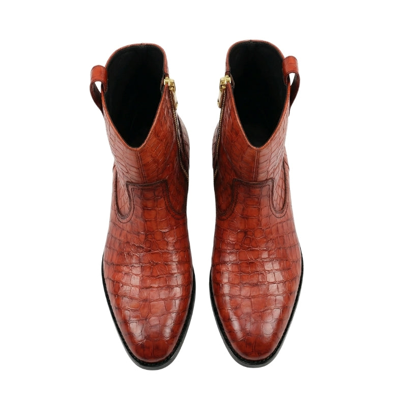 Crimson Italian Croc Rider Zip Boots