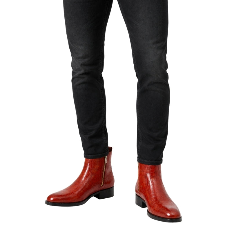 Crimson Italian Croc Rider Zip Boots