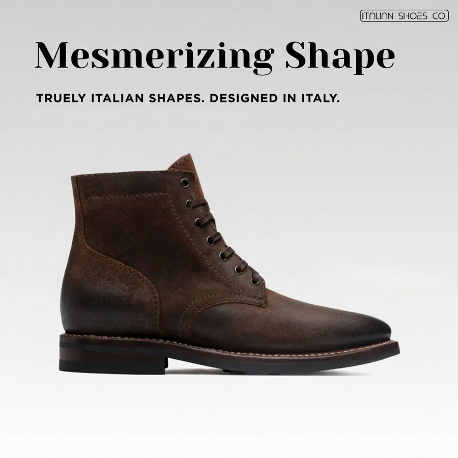 Men Suede Leather High-Top Biker Ankle Boots