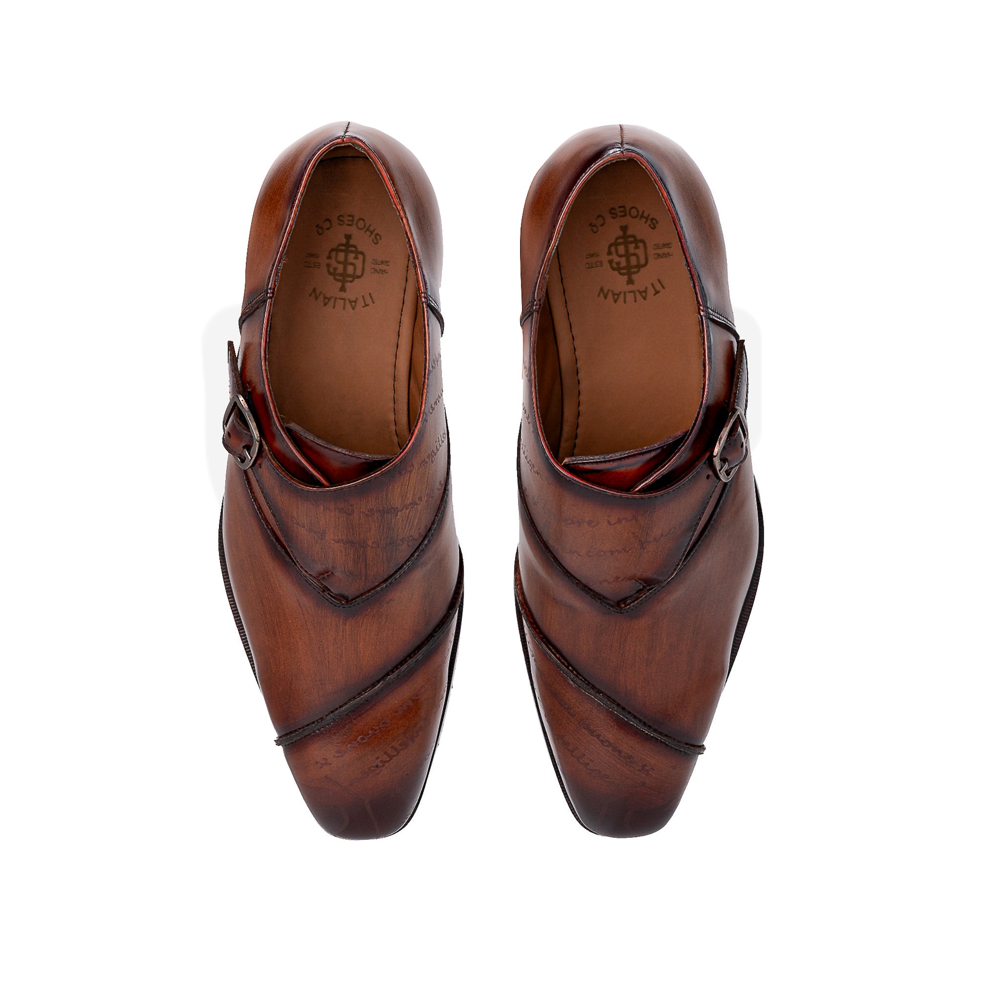 Dark Tan Single Monkstraps Genuine Leather Men's Shoes