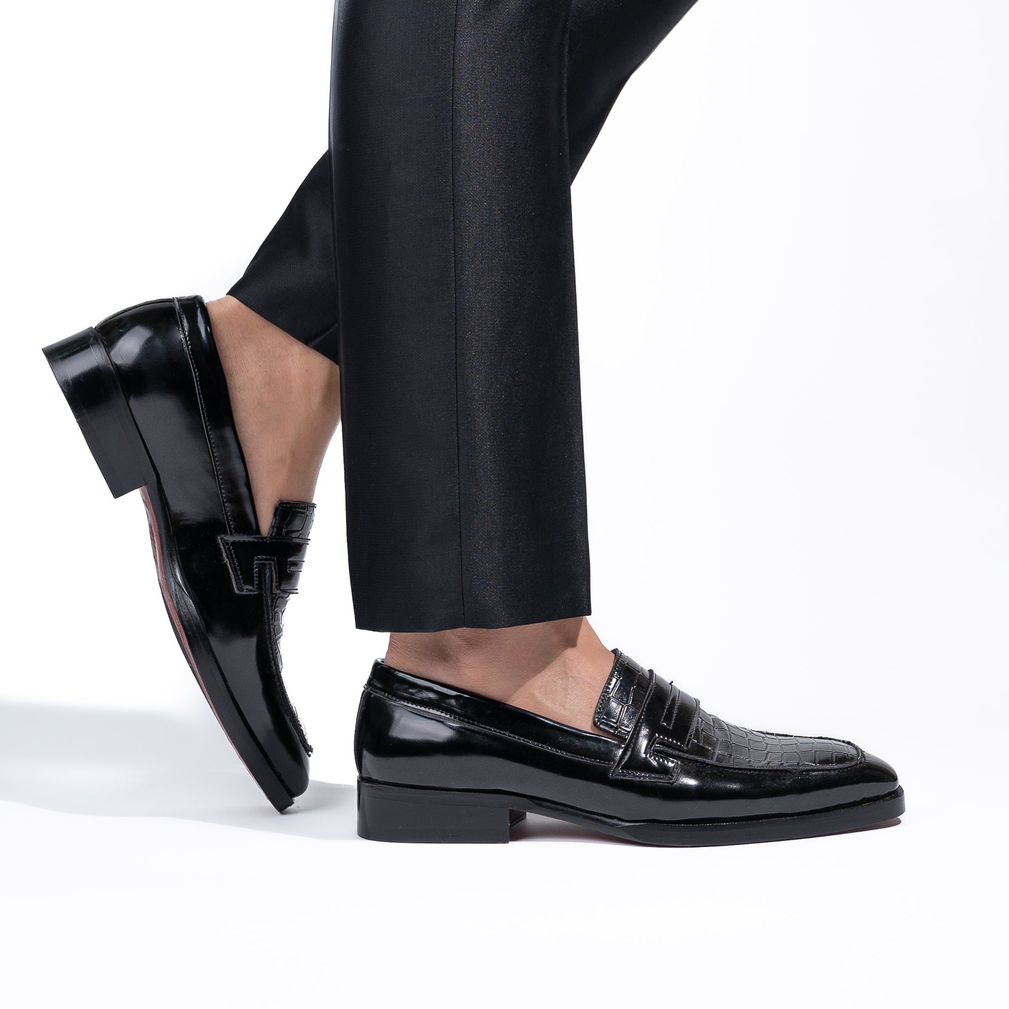 Midnight Shine Croco Penny Loafers