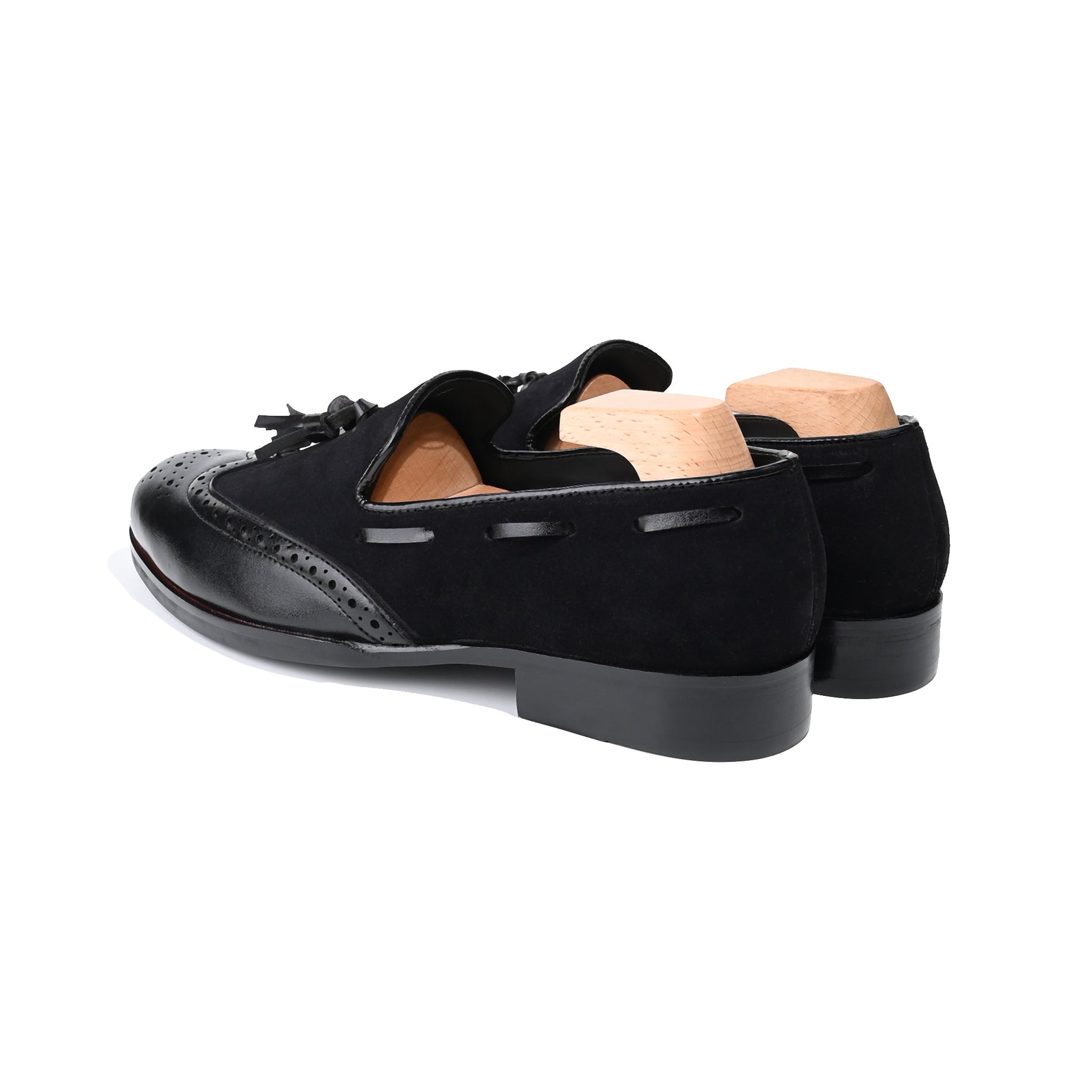Royale Black Leather Suede Tassel Loafers
