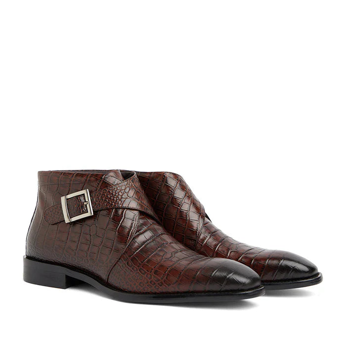 Black Croco Leather Boots
