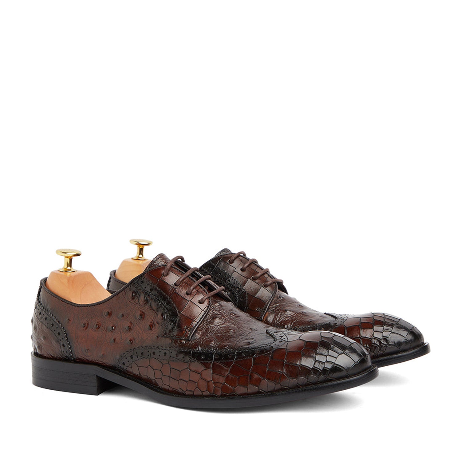 Ostrich Crocodile Brown Shoes