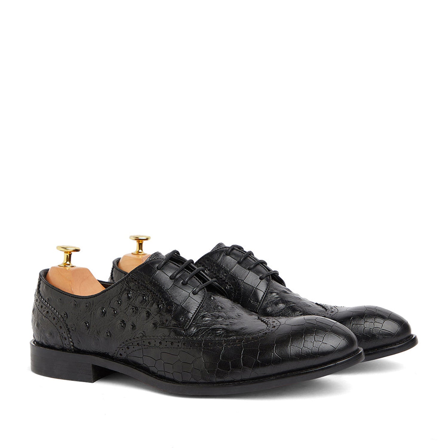 Ostrich Crocodile Brown Shoes