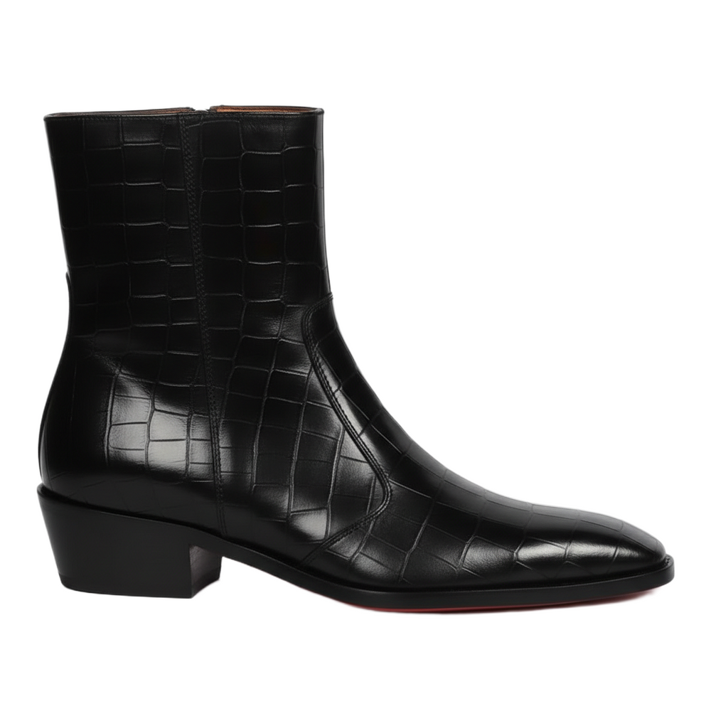 Cuban Heel Chelsea Boots Deep Cut Leather with Zip Closure