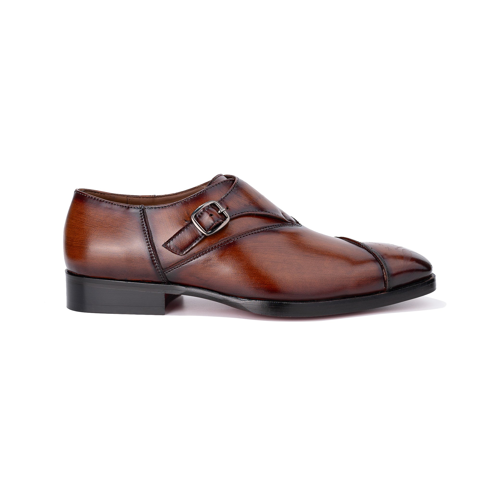 Dark Tan Single Monkstraps Genuine Leather Men's Shoes