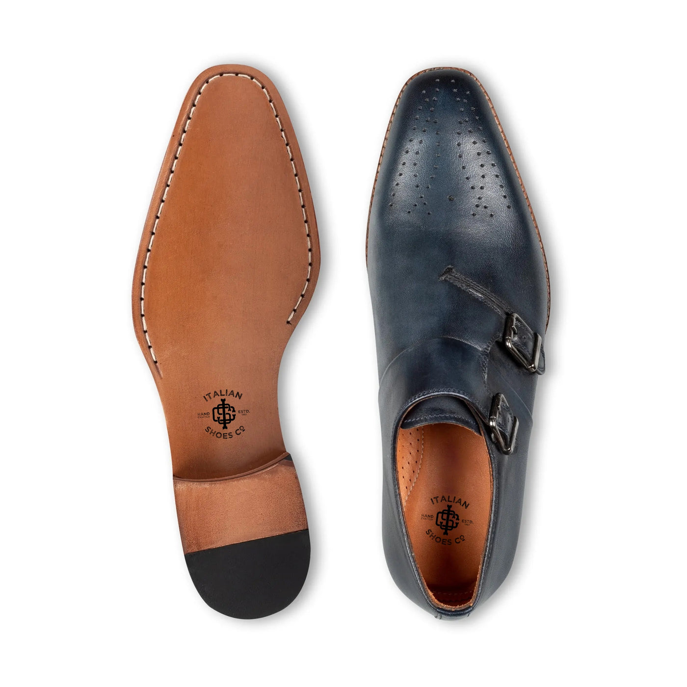 Midnight Genuine Leather Double Monk Strap Men s Shoes