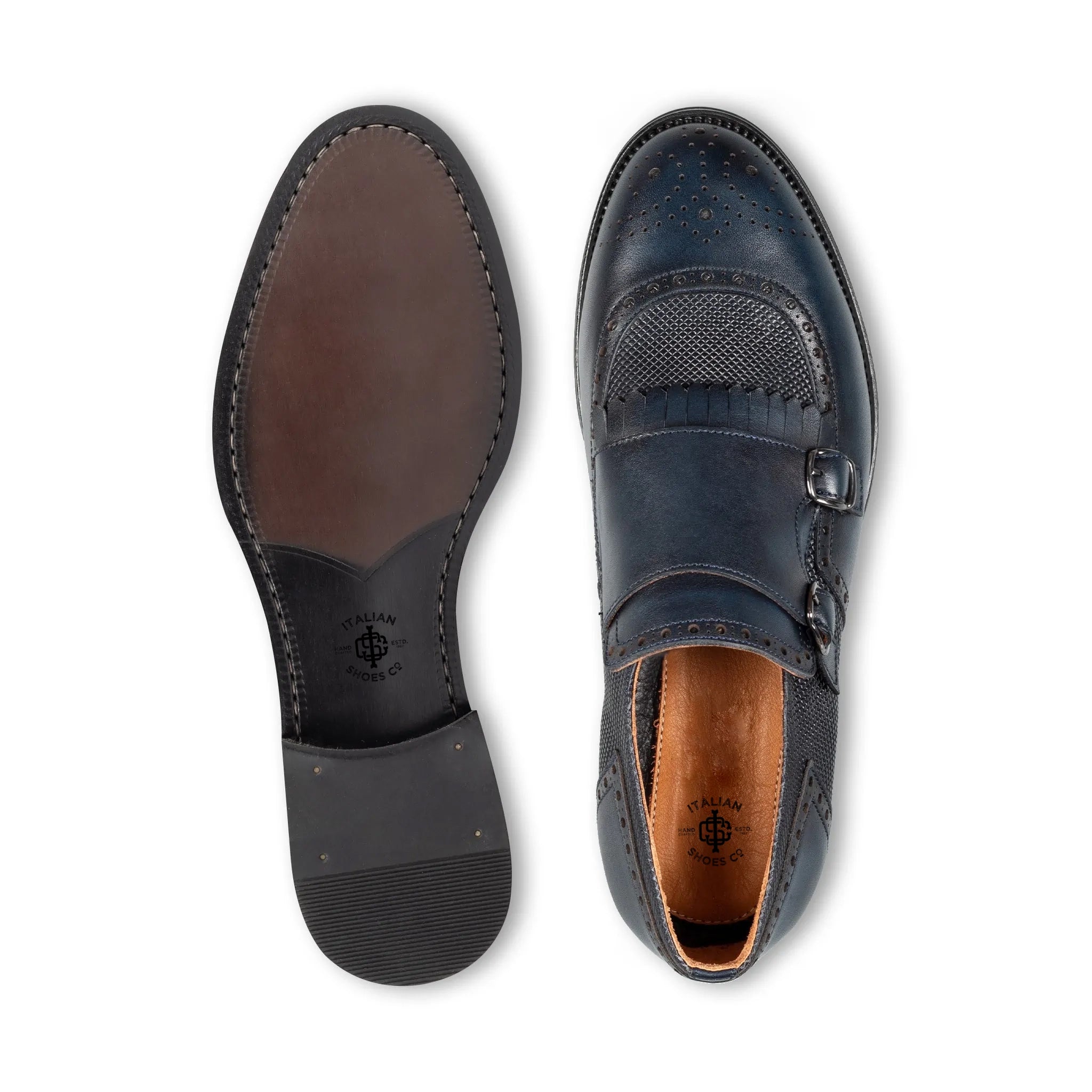 Navy Double Monk Strap Men's Shoes