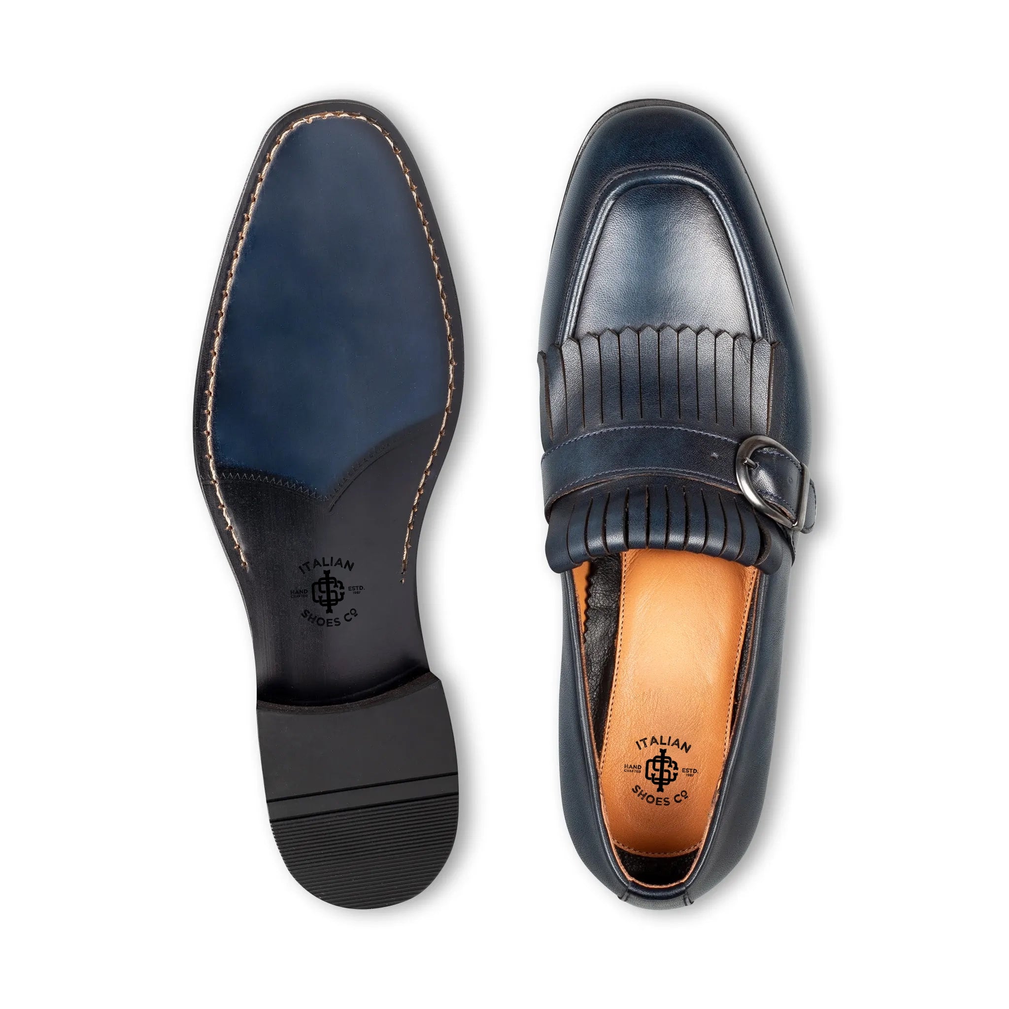 Navy Single Monk Strap Shoes