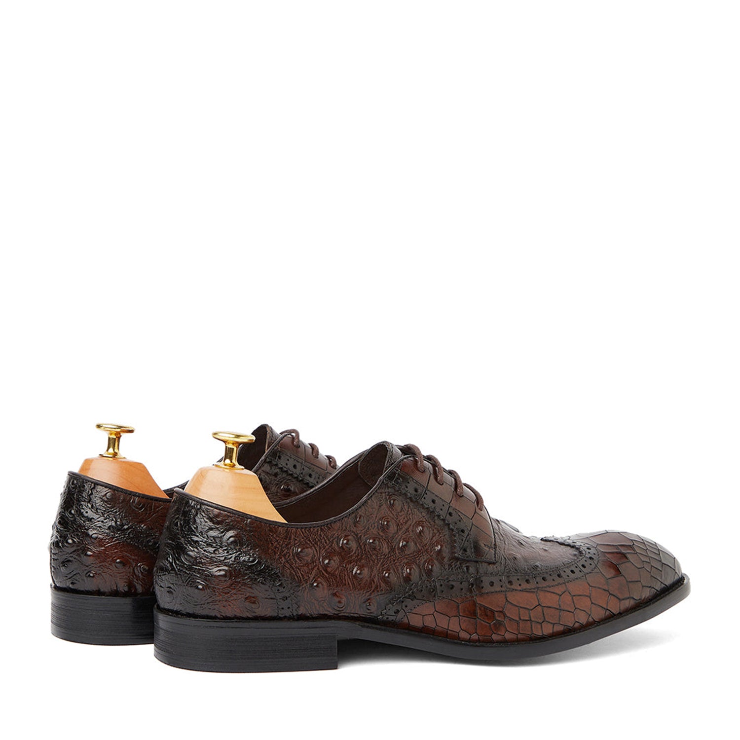 Ostrich Crocodile Brown Shoes