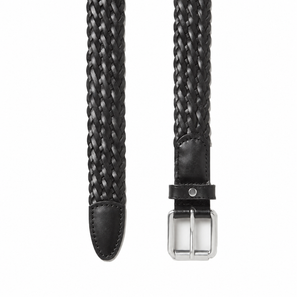 Men Pliancy Leather Braided Belt - Black