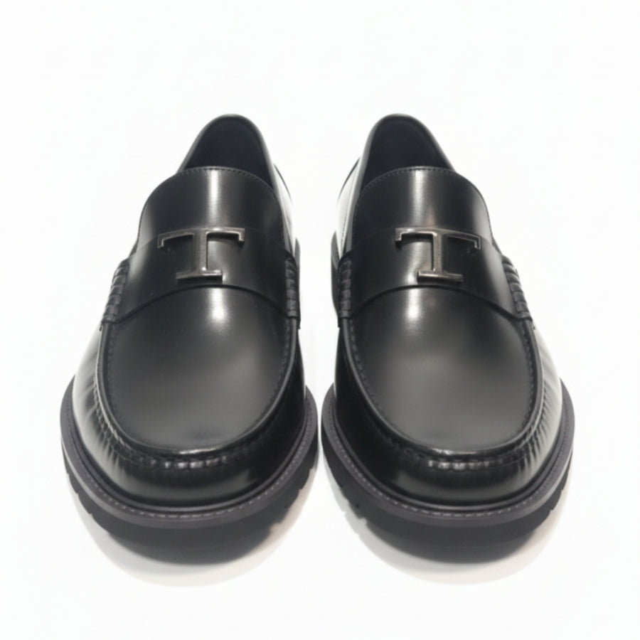Pure Solid Leather Buckled Timeless Loafers