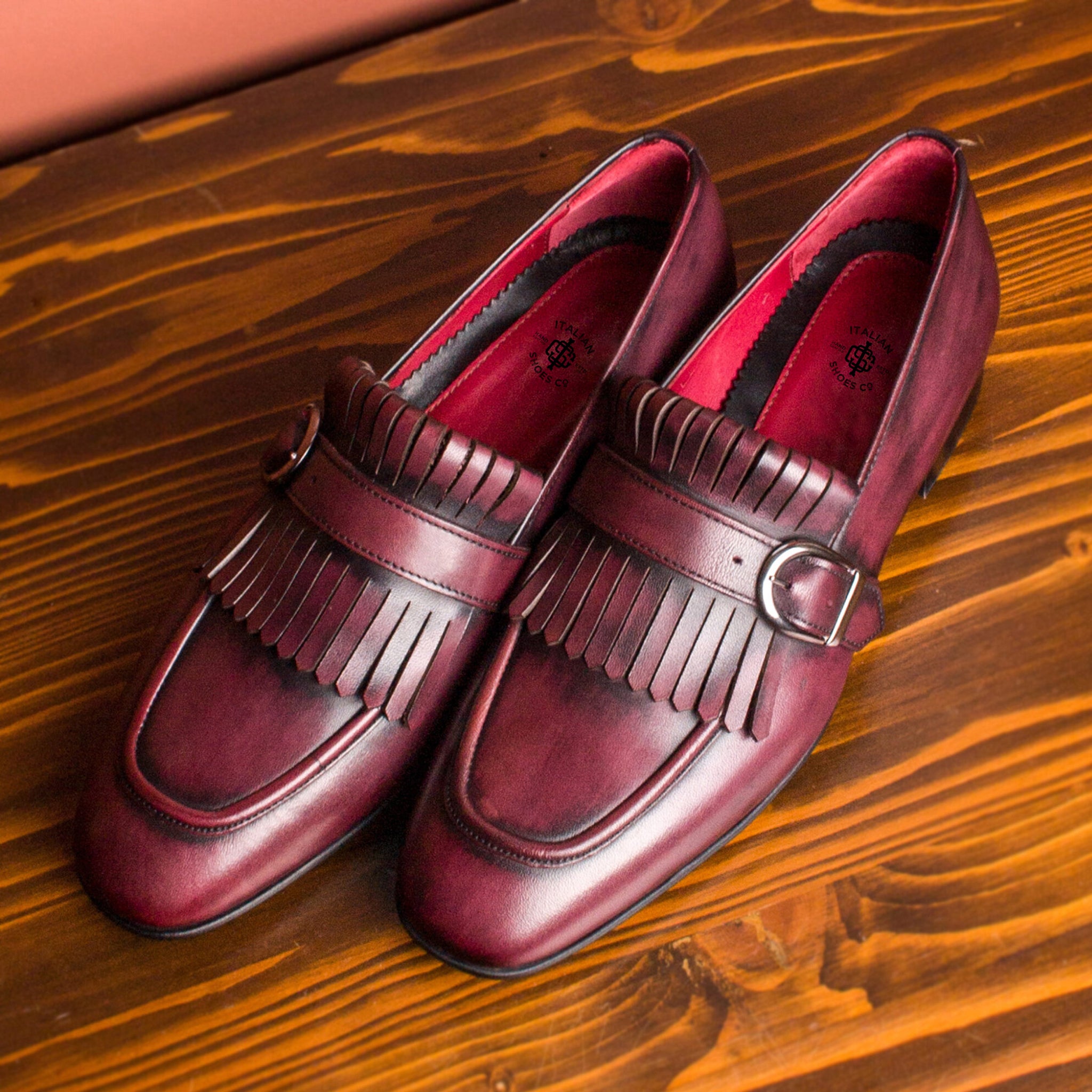 Wine Single Monk Strap Shoes