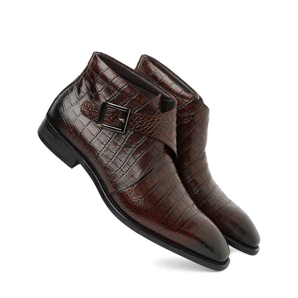 Black Croco Leather Boots