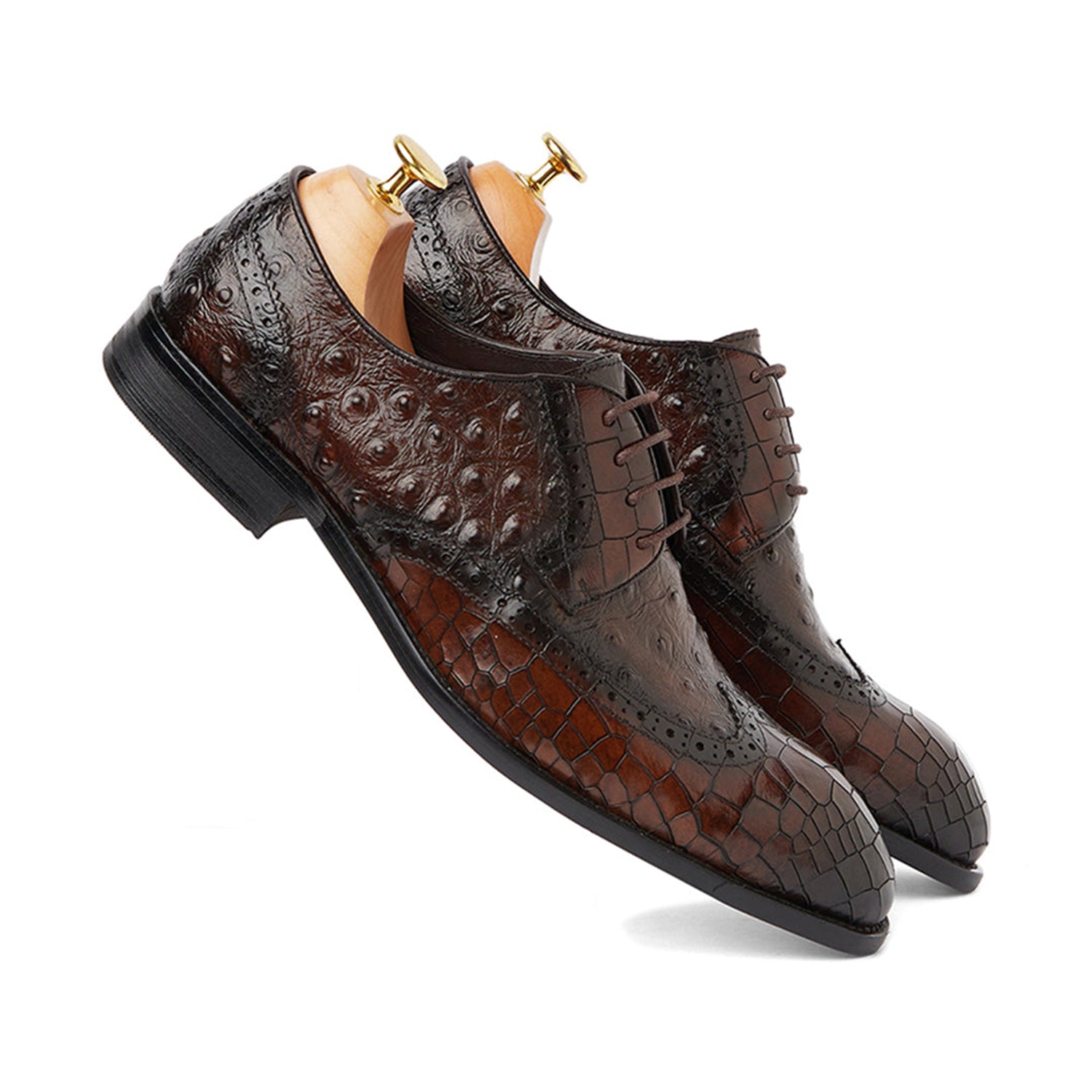 Ostrich Crocodile Brown Shoes