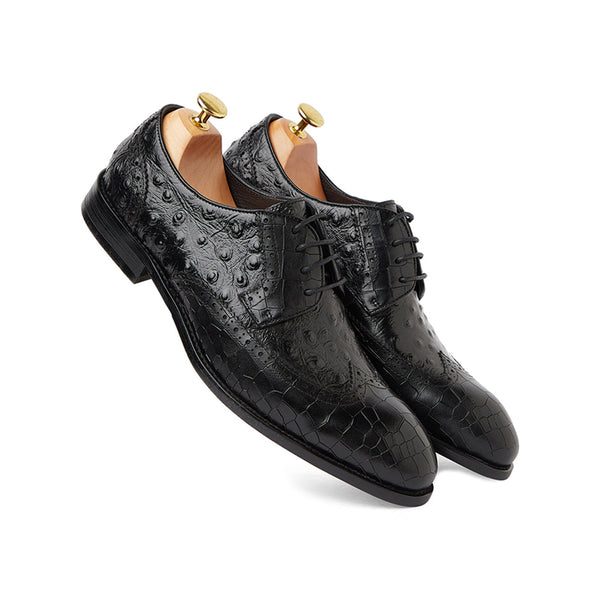 Ostrich Crocodile Shoes - Black