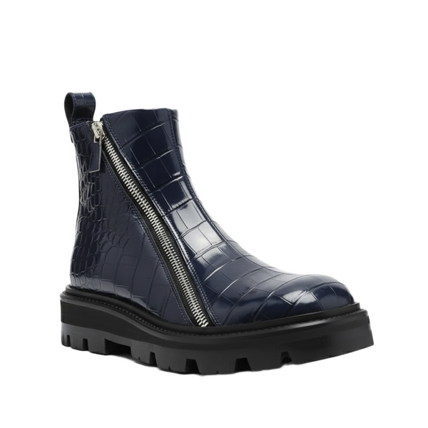 Selim Mock Croc Ankle Boots - Navy Blue