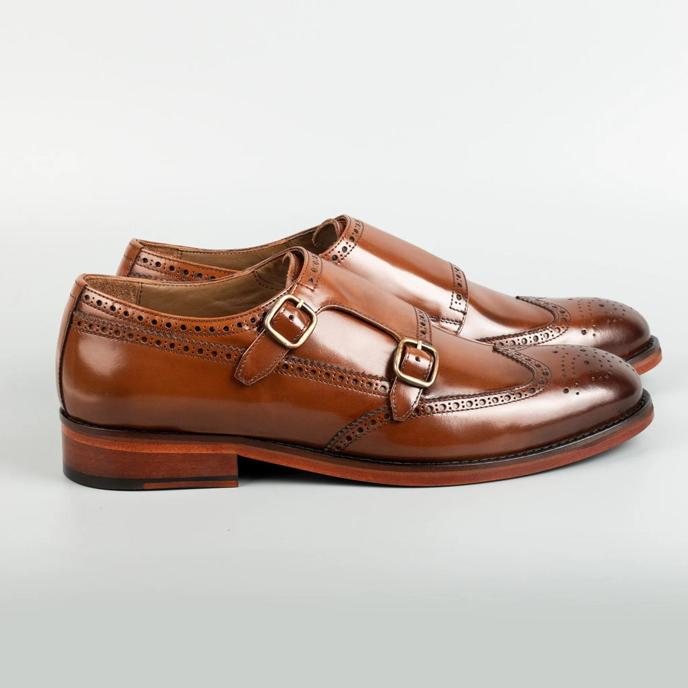 Tan Double Monk Strap Mens Shoes