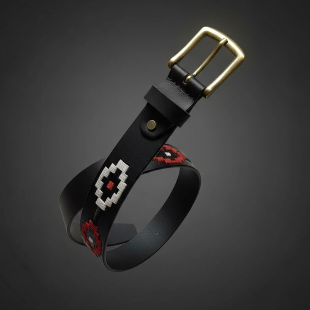Aztec Noir Embroidered Leather Belt