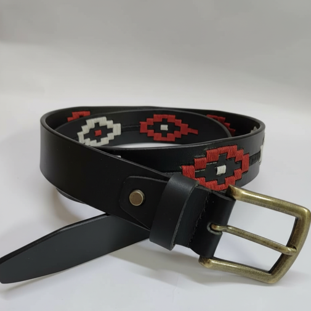 Aztec Noir Embroidered Leather Belt