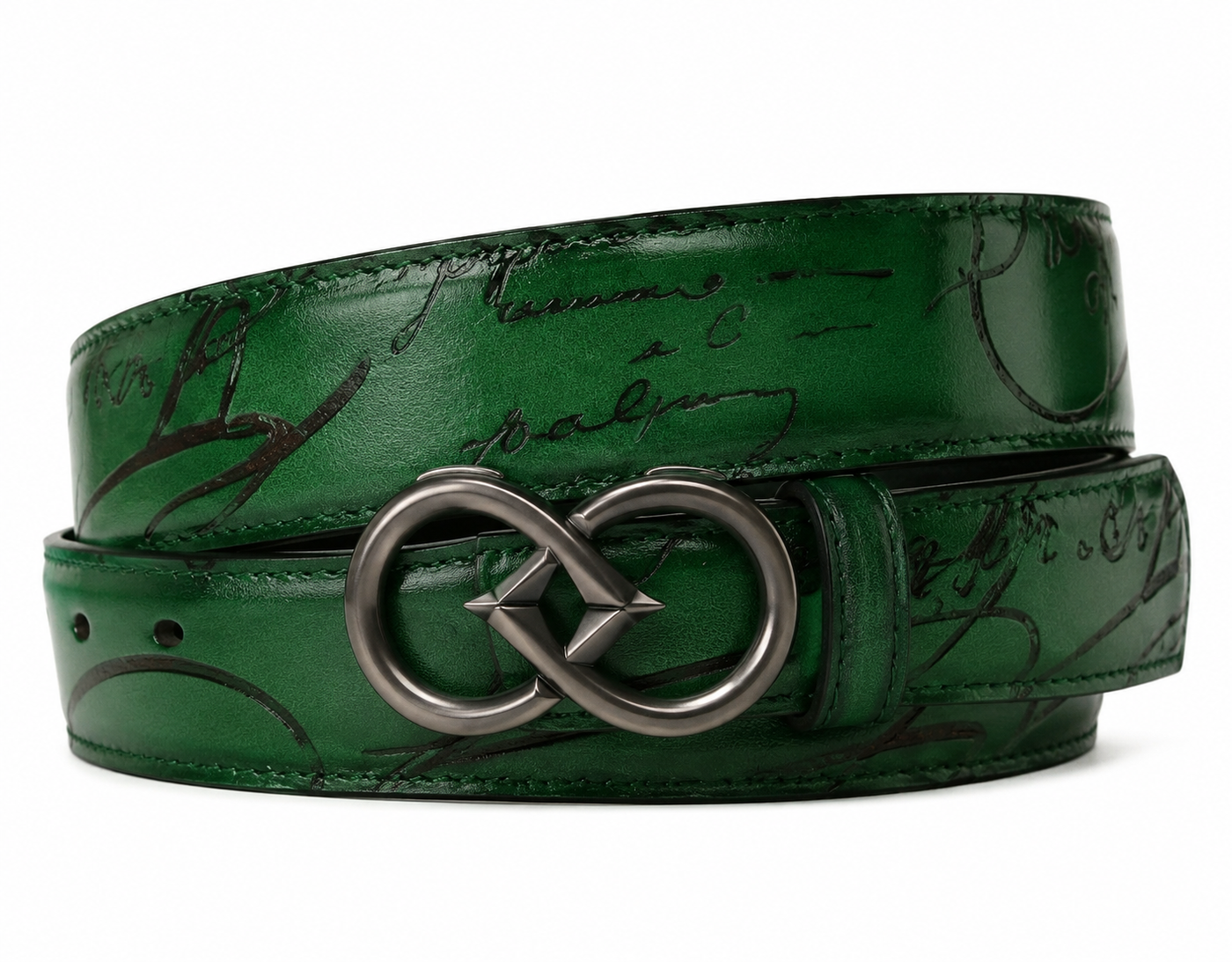 Deep Forest Green Leather Strap With Black Cursive Script