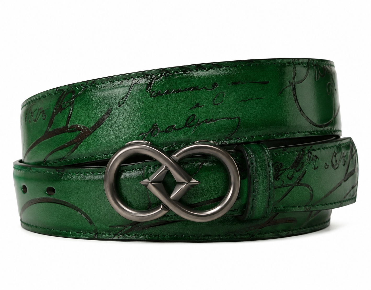 Deep Forest Green Leather Strap With Black Cursive Script