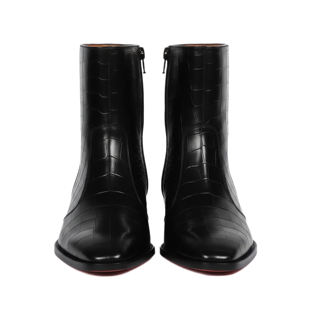 Cuban Heel Chelsea Boots Deep Cut Leather with Zip Closure