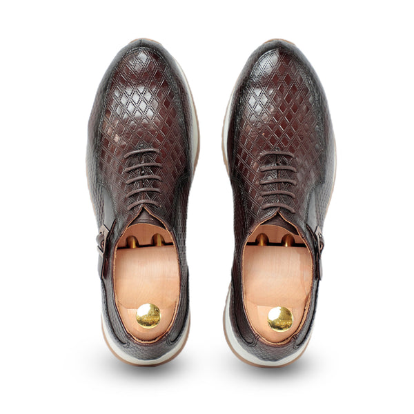 Textured Leather Coffee Sneaker