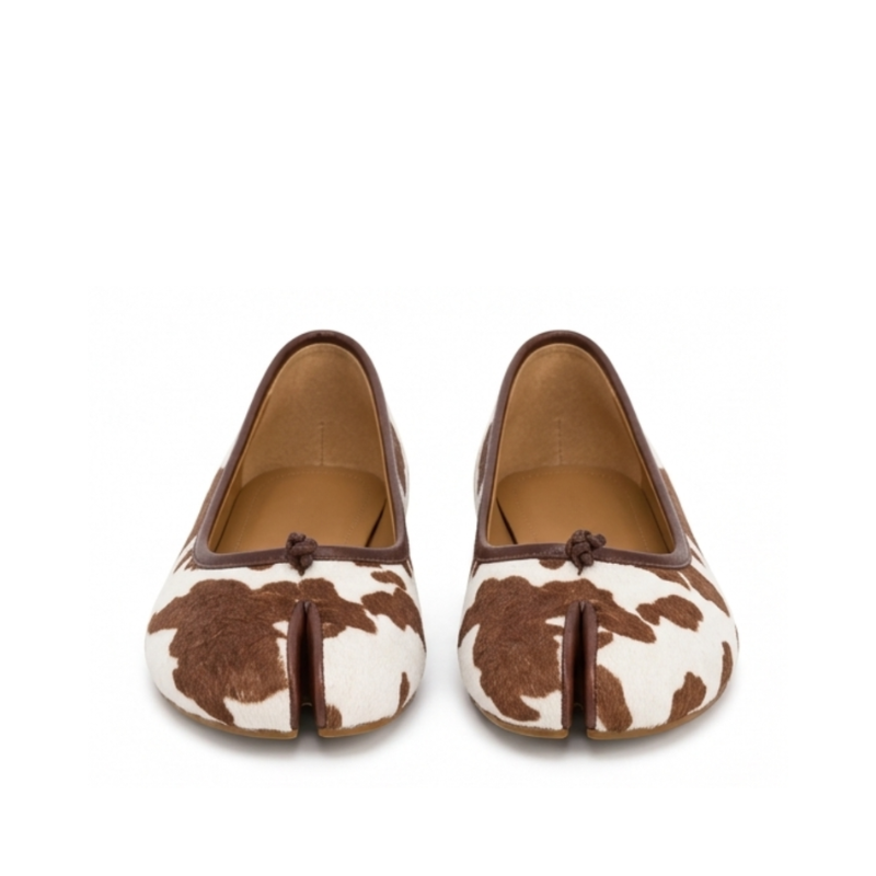 Adore Cow Print Tabi Ballet Flats