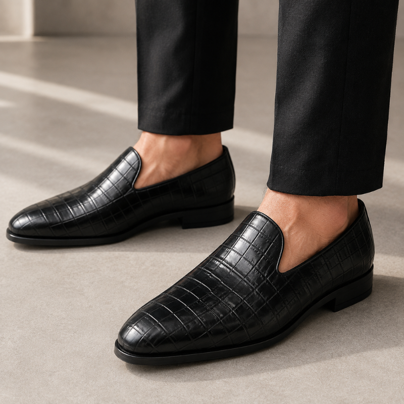 Aegis Crocodile Texture Leather Loafer