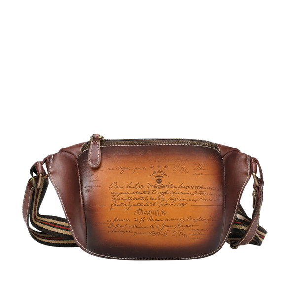 Aged Elegance with Scripted Crossbody Messenger