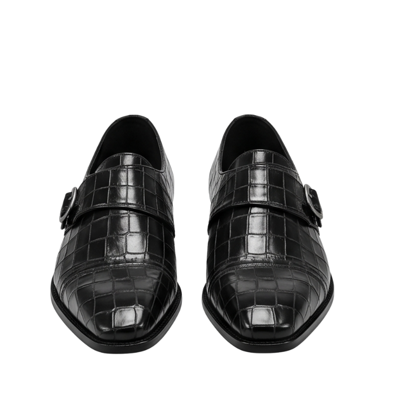 Alligator Texture Leather Single Strap Monk Shoe