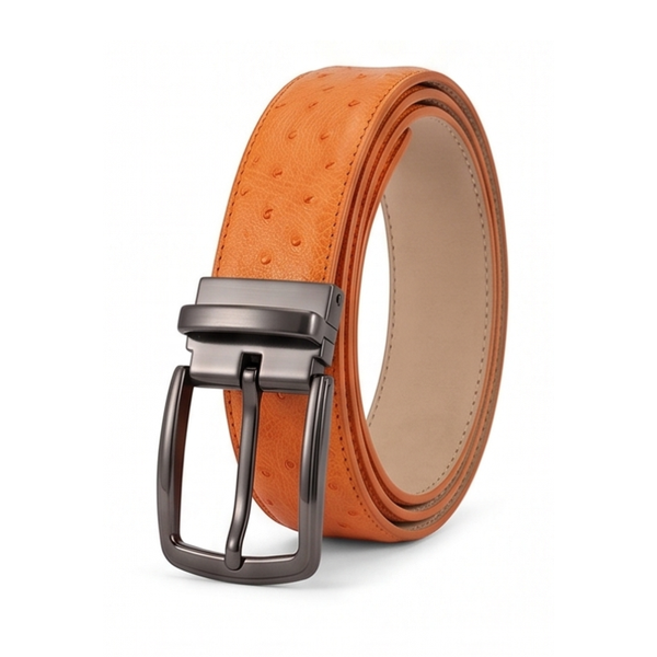 Amber Ostrich Grain Genuine Leather Belt