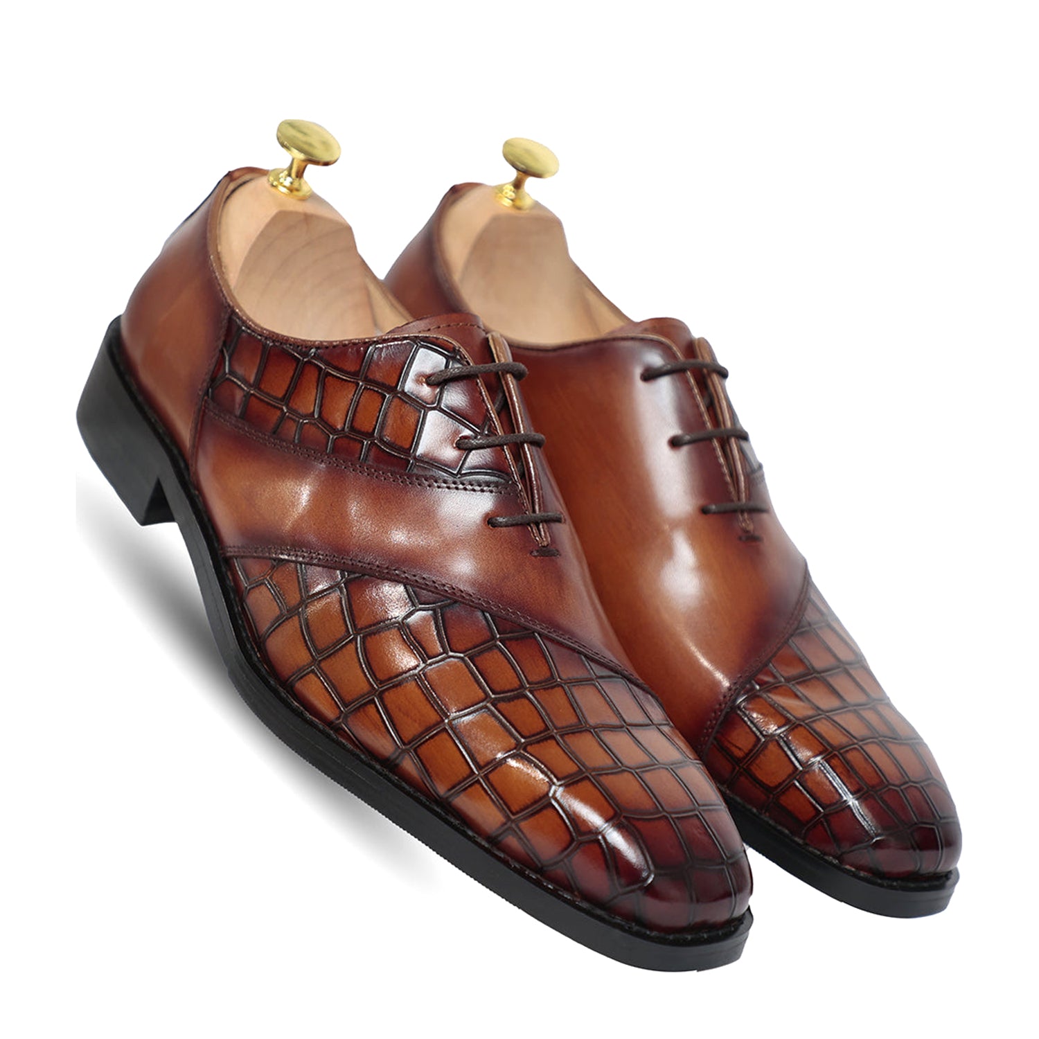 Brown Croco Lace up Shoes