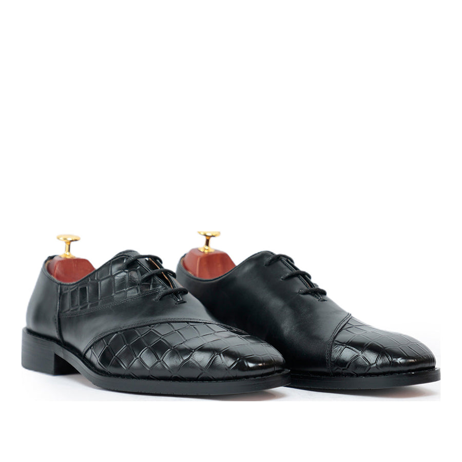 Black Croco Lace up Shoes