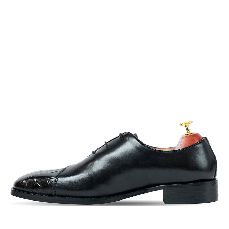 Black Croco Lace up Shoes