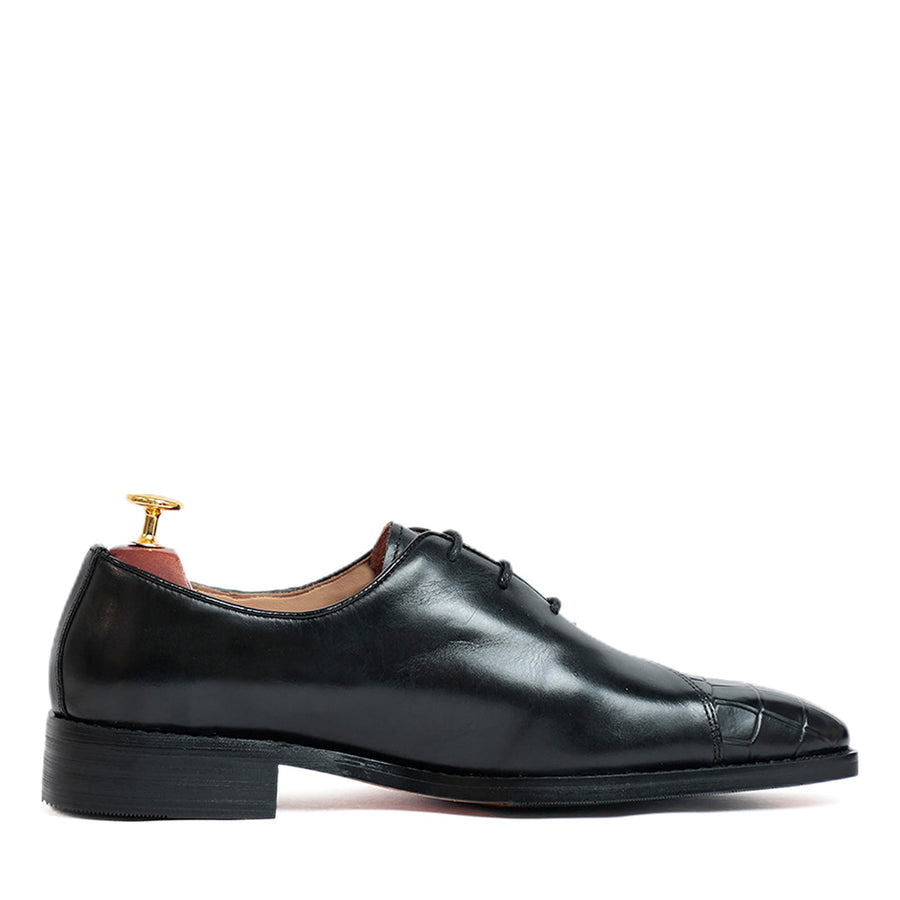Black Croco Lace up Shoes