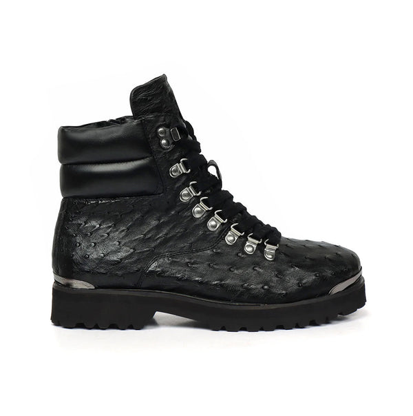 BIKER BOOTS IN OSTRICH - Black
