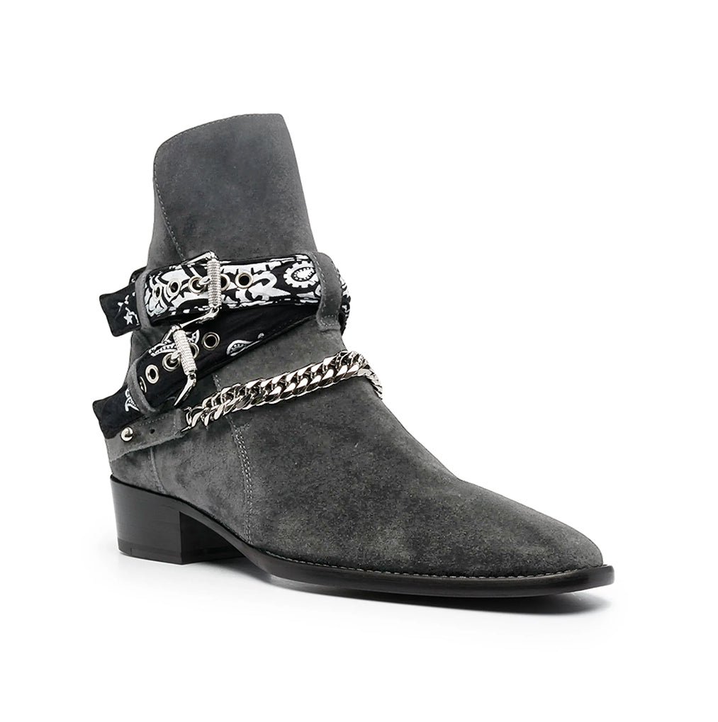 Grey Bandana Buckle Cuban Boot