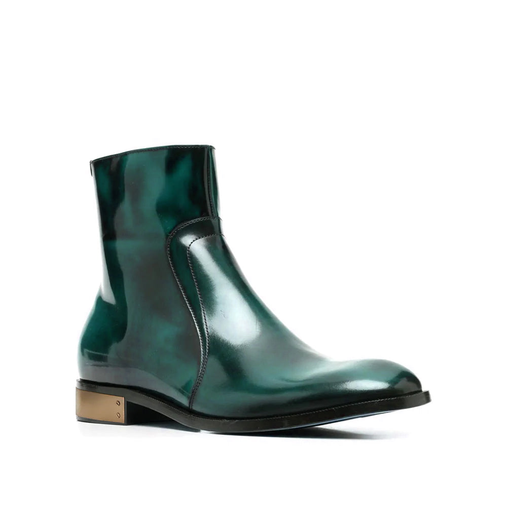 Turquise Waxed Leather Ankle Boots