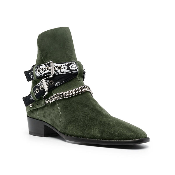 Olive Bandana Buckle Cuban Boot