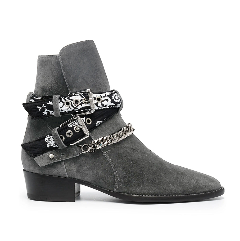 Grey Bandana Buckle Cuban Boot