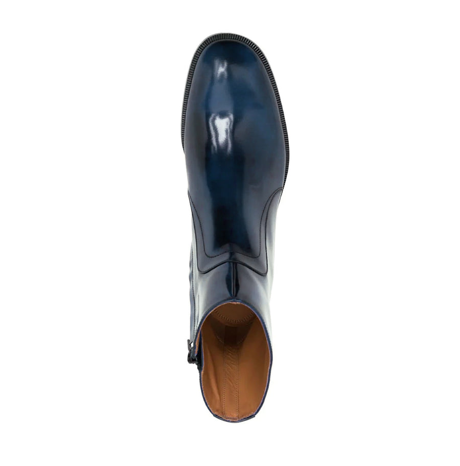 Blue Waxed Leather Ankle Boots
