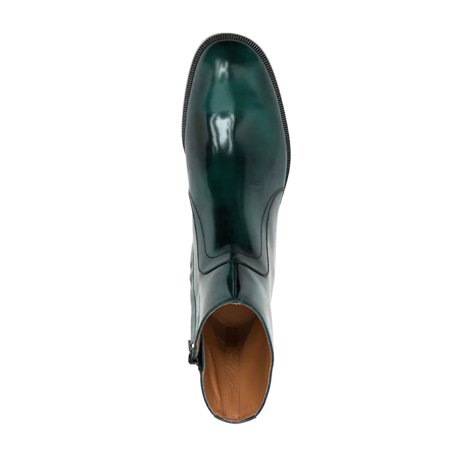 Turquise Waxed Leather Ankle Boots