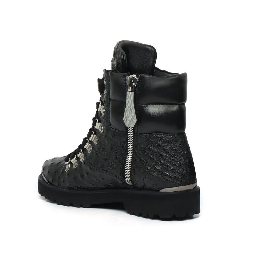 BLACK BIKER BOOTS IN OSTRICH LEATHER