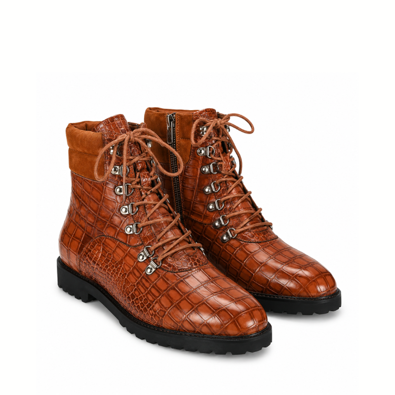Arthur Italian Crafted Croc Lace-Up Boots
