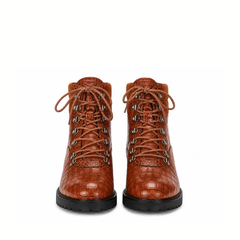 Arthur Italian Crafted Croc Lace-Up Boots