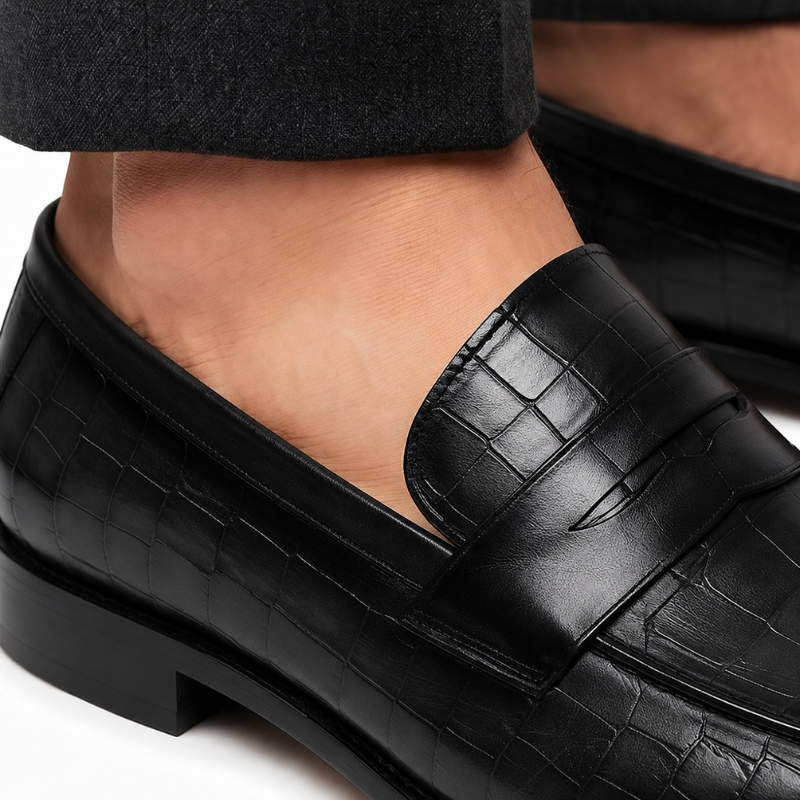 Ashton Classic Croco Penny Loafers