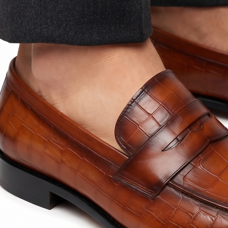 Ashton Classic Croco Penny Loafers
